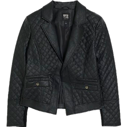 River Island Faux Leather Quilted Blazer - Black