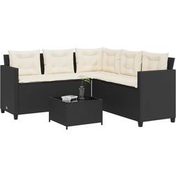 vidaXL Garden Sofa with Table and Cushions Black Poly Rattan Outdoor Lounge Set