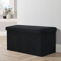 Home Source Corduroy Folding Black Storage Bench 76x38cm