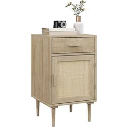 Homcom Boho Cabinet with Storage Natural Wood Finish Bedside Table 40x40cm