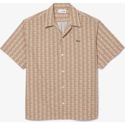 Lacoste Short Sleeved Monogram Print Shirt - Beige/Brown