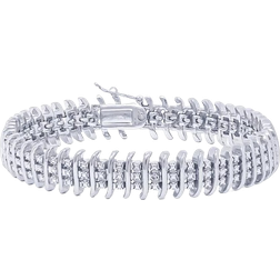 Macy's Accent Wide Link Chain Bracelet - Silver/Diamonds