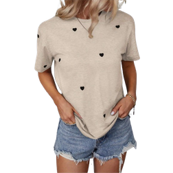 Shein LUNE Heart Print Round Neck Casual T-Shirt