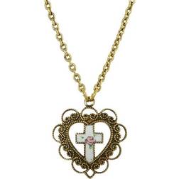 Symbols of Faith Heart Floral Cross Necklace - Gold/Multicolour