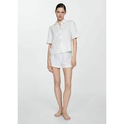 Mango Women's Linen Pajama Shirt White