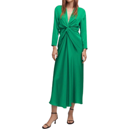 Mango Satin Dress with Knot - Emerald Green