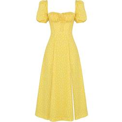 House of CB Tallulah Floral Puff Sleeve Midi Dress - Yellow