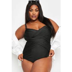 Yours Curve Double Crossover Swimsuit Black, Black, 34-36, Women