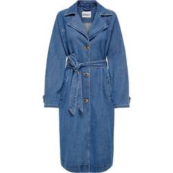 Only Malou Fly Away Collar Buttoned Cuffs Coat - Blue/Medium Blue Denim