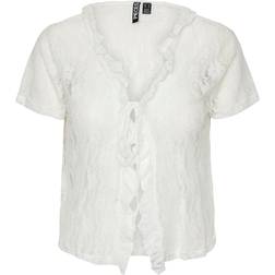 Pieces Willie Ss V Neck Tie Lace Top - Bright White