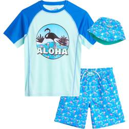 Beach Bros Boy's Rash Guard Set - Turquoise/Blue Flamingo