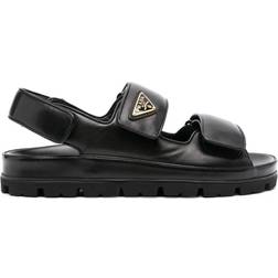 Prada Enamelled Logo Leather Sandals - Black