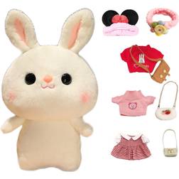 Awcvire Bunny Stuffed Animal Toy Set with Cute Outfits & Accessories