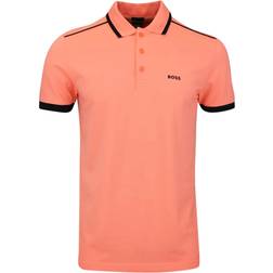 HUGO BOSS Paddy Contrast Stripes and Logo Piqué Polo Shirt - Light Orange