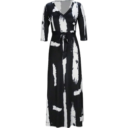 Shein Brush Stroke Print Belted Maxi Dress