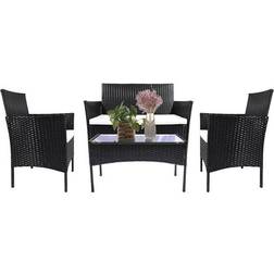 Bigzzia 4pcs Rattan Garden Furniture Loungesæt, 1 borde inkl. 2 stole & 1 sofaer