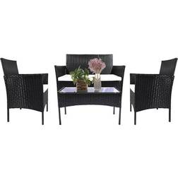 Bigzzia 4pcs Rattan Garden Furniture Outdoor Lounge Set, 1 Table incl. 2 Chairs & 1 Sofas