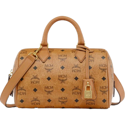 MCM Ella Boston Bag In Visetos Small - Cognac