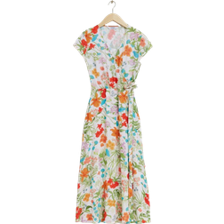 & Other Stories Printed Midi Wrap Dress - White Floral Print