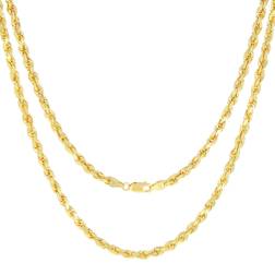 Nuragold Solid Rope Chain Diamond Cut Necklace 4mm - Gold