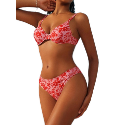 Shein Swim Vcay Summer Beach Full Print Swimsuit With Steel Ring And Separated Design