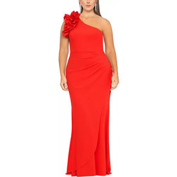 Xscape Ivy One Shoulder Ruffle Scuba Crepe Dress Plus Size - Red