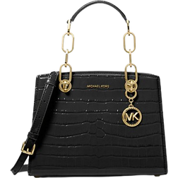 Michael Kors Cynthia Small Crocodile Embossed Leather Satchel - Black