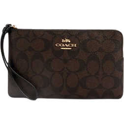 Coach Large Corner Zip Wristlet In Signature Canvas - Gold/Brown Black