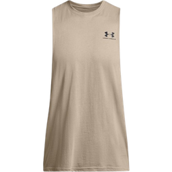 Under Armour Men's Left Chest Cut-Off Tank - Timberwolf Taupe/Black