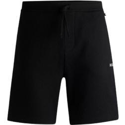 BOSS Waffle-Structured Pyjama Shorts with Embroidered Logo - Black