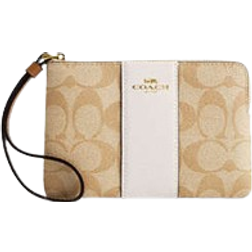 Coach Corner Zip Wristlet In Signature Canvas With Stripe - Signature Canvas/Im/Light Khaki/Chalk Lt Saddle