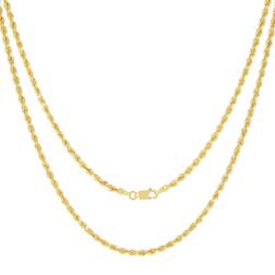 Nuragold Solid Rope Chain Diamond Cut Necklace 3mm - Gold