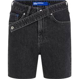 Karl Lagerfeld High Rise Tapered Denim Shorts - Stone Black