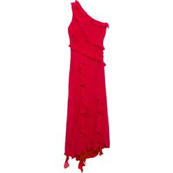 Mango Kahlo Asymmetric Ruffled Dress - Red