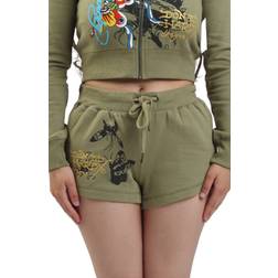 Ed Hardy Butterflies Fleece Shorts - Olive Green