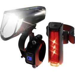 Fischer Fahrrad Plus 100/130 Fernlicht Twin Stop Cykellys Sæt Led RGB Sort