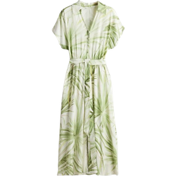 H&M Tie Belt Shirt Dress - White/Palm Leaves