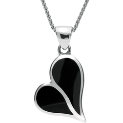 C. W. Sellors Whitby Jet Split Heart Necklace - Silver/Black