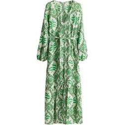 H&M Crêpe Dress with Tie Belt - Green/Patterned