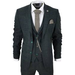 Truclothing Tweed Check Peaky Blinders 1920 Gatsby Formal Suit - Olive Green