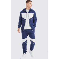 boohoo Slim Colour Block Funnel Neck Tracksuit - Navy