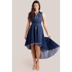 Goddiva Denim Sleeveless High And Low Midaxi Dress Navy