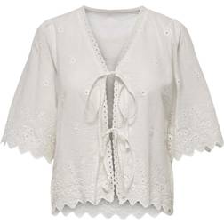 Only Onlnynne SS Tie EMB Top Wvn - White