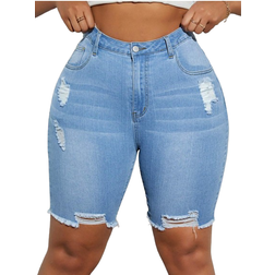 Shein Plus Size Women's Trendy Distressed Denim Shorts