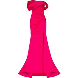 Milla Thigh Slit Princess Strapless Gown - Fuchsia