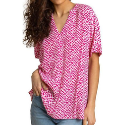 Roman Spot Print V-Neck Tunic Top - Cerise