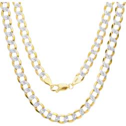 Nuragold Cuban Chain Curb Link Diamond Cut Pave Two Tone Necklace 5.5mm - Gold/Silver