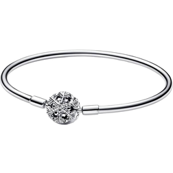 Pandora Moments Sparkling Snowflake Clasp Bangle - Silver/Transparent