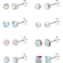 Staligue Flat Back Stud Earrings - Silver/Pearls/Multicolour