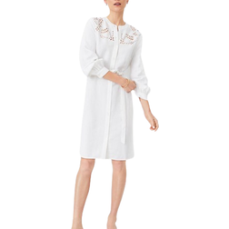 Ann Taylor AT Weekend Eyelet Linen Blend Shirt Dress - White